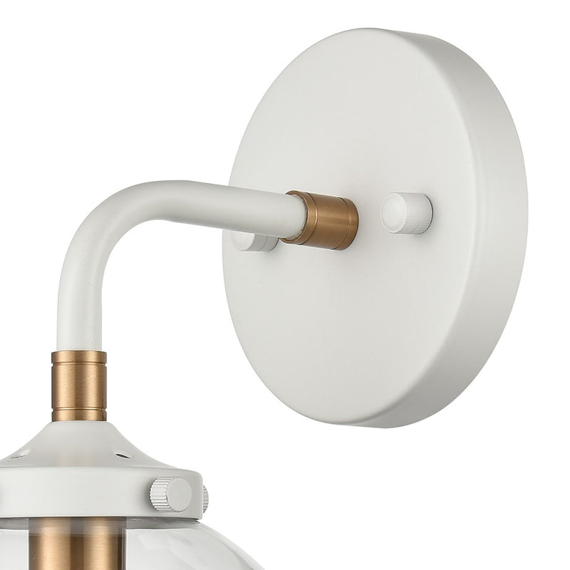 Atlas Lighting Boudreaux 12in 1-Light Wall Sconce | Mid-Century Matte White and Satin Brass with Clear Glass | Bathroom Vanity | Model WL11032-WH