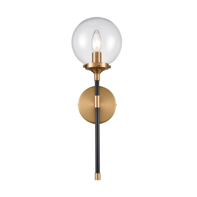 Atlas Lighting Boudreaux 19in 1-Light Wall Sconce | Mid-Century Matte Black and Antique Gold with Clear Glass | Bedroom & Hallway | Model WL11033-GD