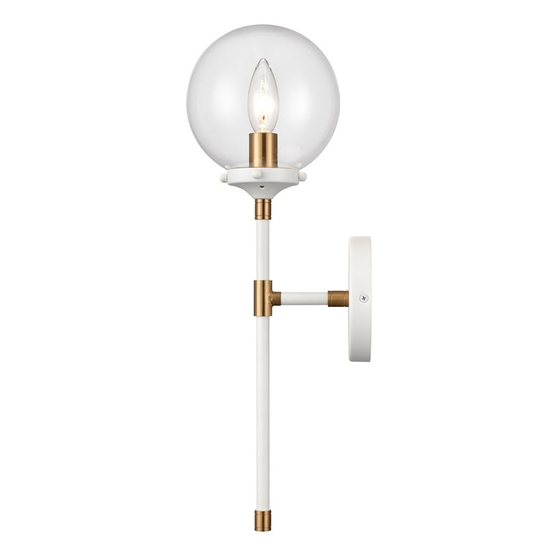 Atlas Lighting Boudreaux 19in 1-Light Wall Sconce | Mid-Century Matte White and Satin Brass with Clear Glass | Bedroom & Hallway | Model WL11033-WH
