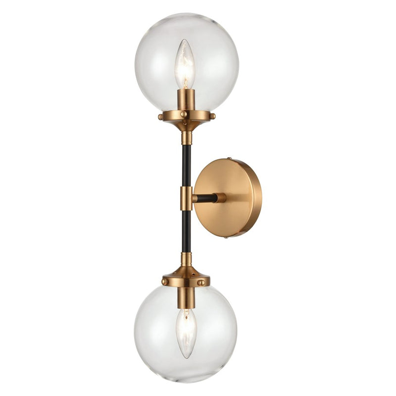 Atlas Lighting Boudreaux 21in 2-Light Wall Sconce | Mid-Century Antique Gold and Matte Black with Clear Glass | Bedroom & Hallway | Model WL11034-GD