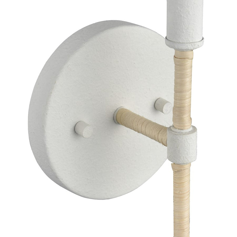 Atlas Lighting Breezeway 14in 1-Light Wall Sconce | Coastal White Coral and Natural Rattan | Bedroom & Hallway Accent | Model WL11036-WH