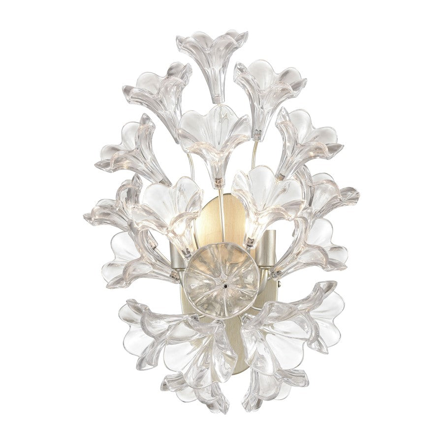 Atlas Lighting Celene 17'' High 2Lt Sconce, Aged Silver/Clear