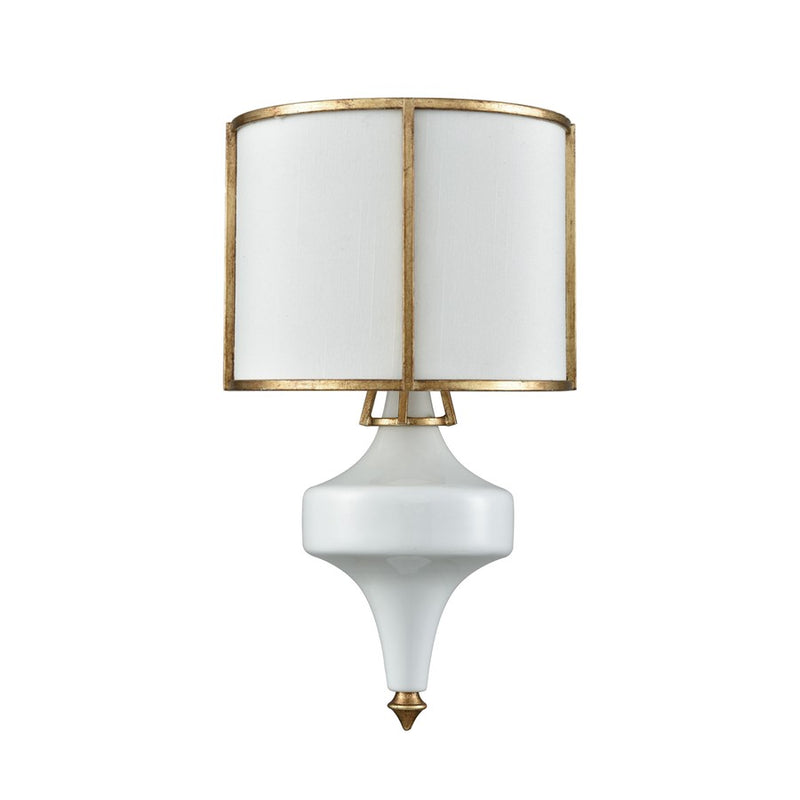 Atlas Lighting Ceramique 15in 1-Light Wall Sconce | Traditional Antique Gold Leaf and White Fabric | Bedroom & Hallway | Model WL11045-GD