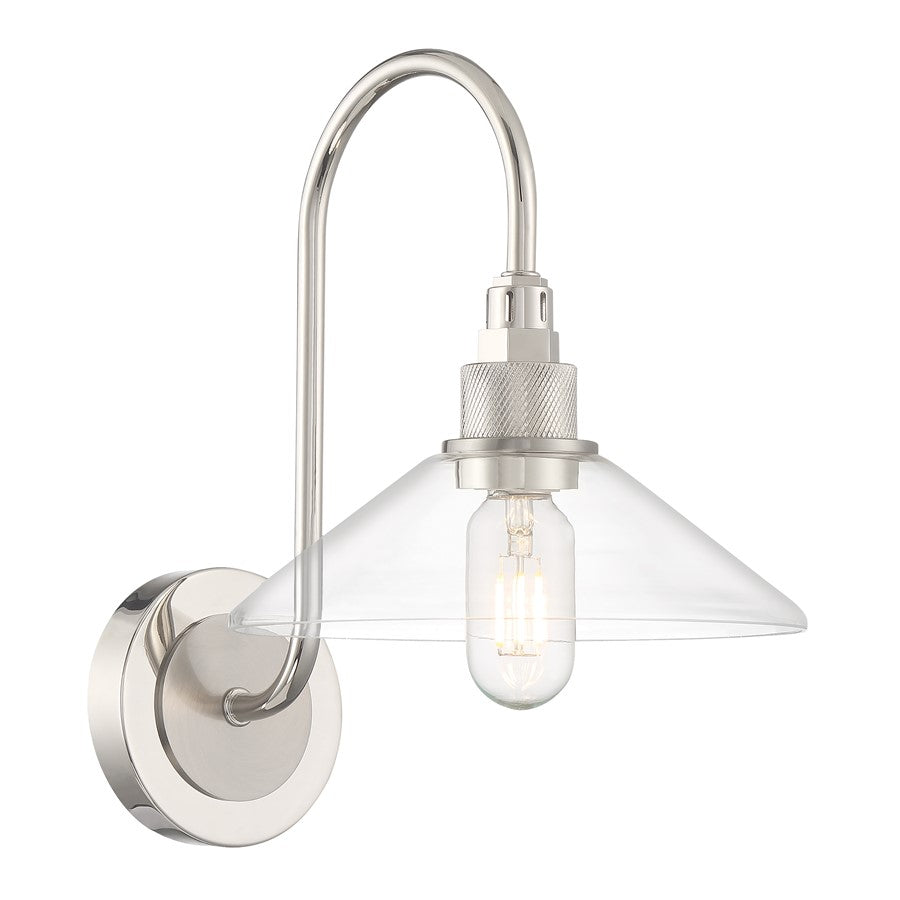 Atlas Lighting Charis 13'' High 1Lt Sconce, Nickel/Nickel/Clear