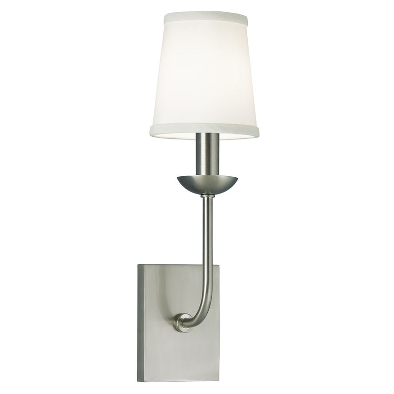 Atlas Lighting Circa 13.5in 1-Light Wall Sconce | Traditional Brushed Nickel and White Fabric Shade | Bedroom & Hallway Accent | Model WL11050-NK