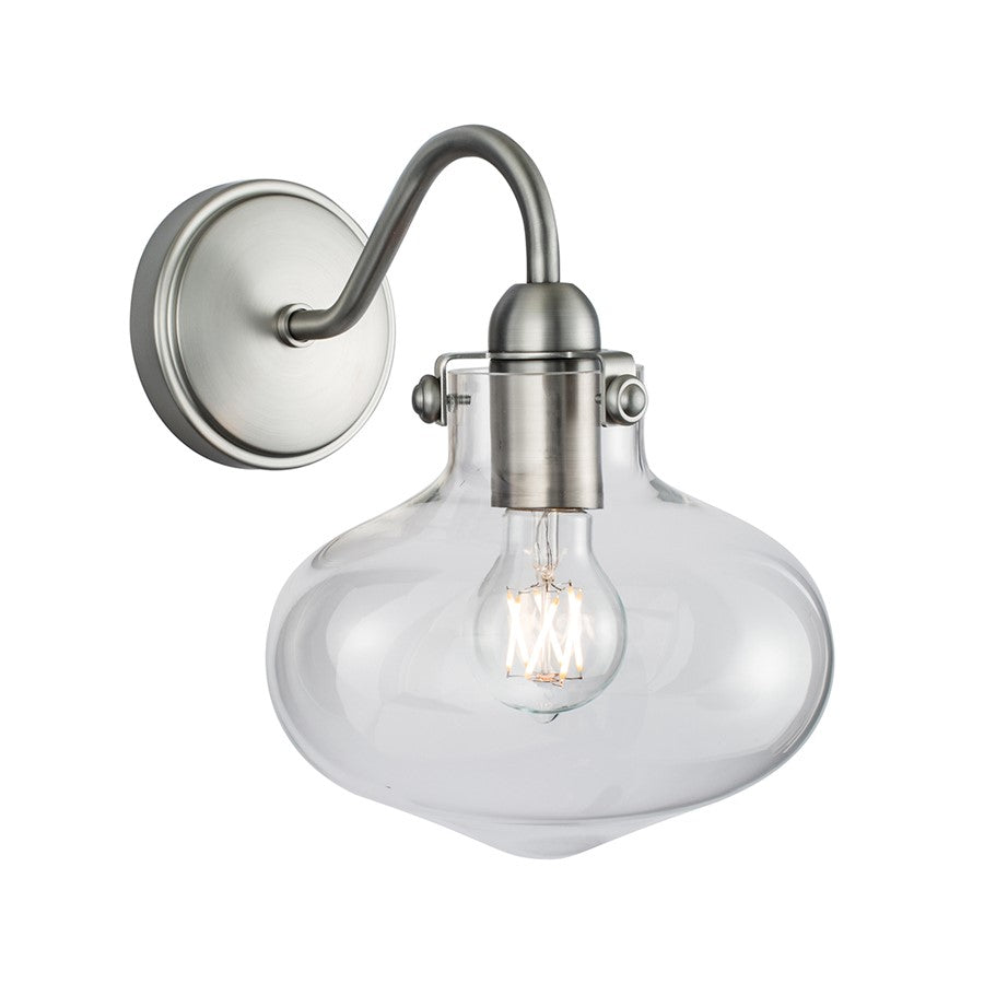 Atlas Lighting Clara 11.75'' High 1Lt Sconce, Brushed Nickel/Clear