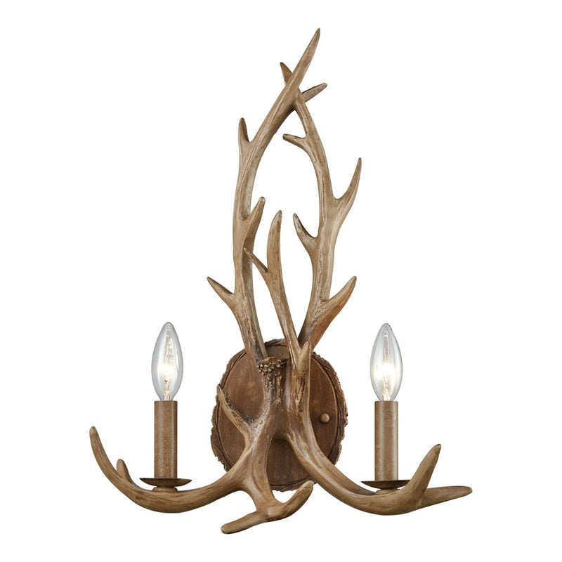 Atlas Lighting Elk 19in 2-Light Wall Sconce | Traditional Brown Wood Tone Composite | Bedroom & Hallway Accent Light | Model WL11066-BN