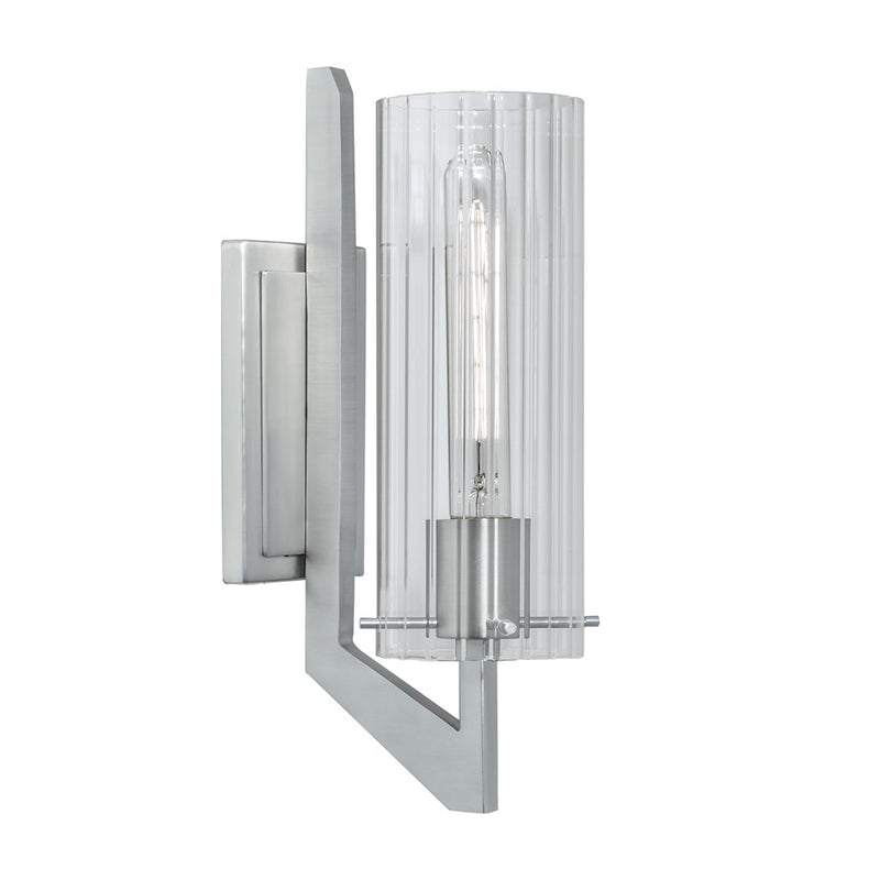 Atlas Lighting Faceted 12.75in 1-Light Wall Sconce | Transitional Brushed Nickel and Clear Ribbed Glass | Hallway & Living Room | Model WL11071-NK