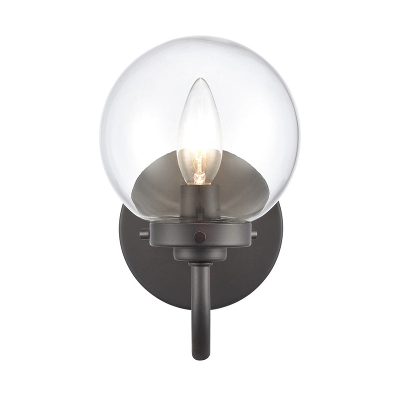 Atlas Lighting Fairbanks 9in 1-Light Wall Sconce | Midcentury Modern Matte Black and Clear Glass | Bedroom & Hallway Accent | Model WL11072-BK1