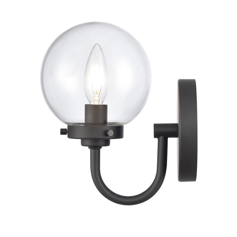 Atlas Lighting Fairbanks 9in 1-Light Wall Sconce | Midcentury Modern Matte Black and Clear Glass | Bedroom & Hallway Accent | Model WL11072-BK1