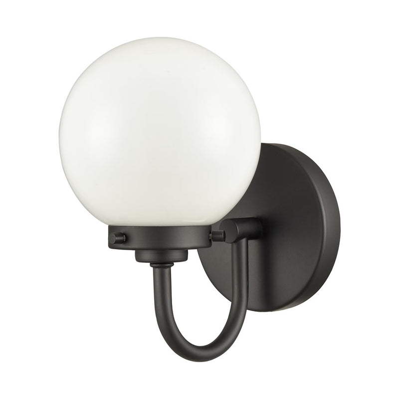 Atlas Lighting Fairbanks 1-Light Wall Sconce | Midcentury Matte Black and White Opal Glass | Bedroom & Hallway Accent Light | Model WL11072-BK2