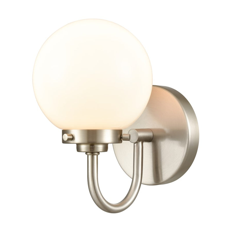 Atlas Lighting Fairbanks 1-Light Wall Sconce | Midcentury Brushed Nickel and White Opal Glass | Bedroom & Hallway Accent Light | Model WL11072-NK2
