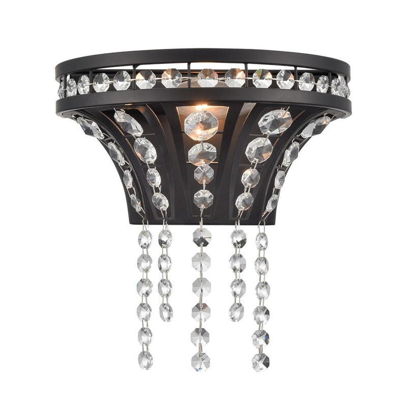 Atlas Lighting Fantania 9in 1-Light Wall Sconce | Traditional Matte Black and Clear Crystal | Bedroom & Hallway | 9 x 5.5 x 9 in | Model WL11073-BK