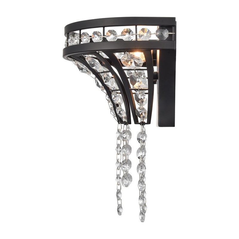 Atlas Lighting Fantania 9in 1-Light Wall Sconce | Traditional Matte Black and Clear Crystal | Bedroom & Hallway | 9 x 5.5 x 9 in | Model WL11073-BK