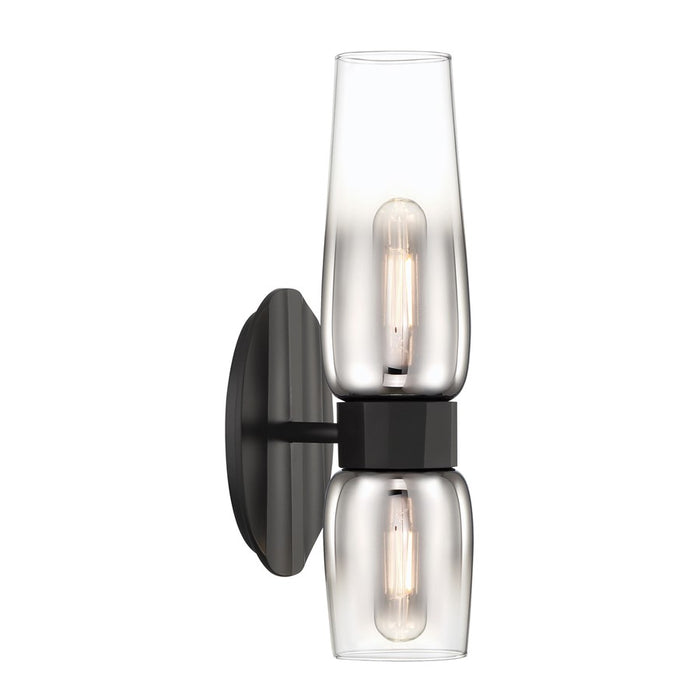 Atlas Lighting Flame 14'' High 2Lt Sconce, Matte Black/Clear