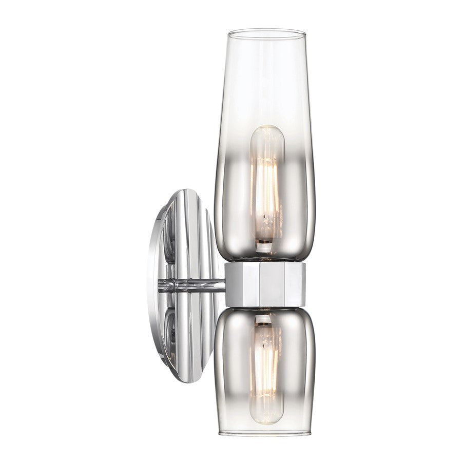 Atlas Lighting Flame 14'' High 2Lt Sconce, Chrome/Clear