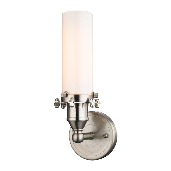 Atlas Lighting Fulton 12'' High 1Lt Sconce, Satin Nickel/White