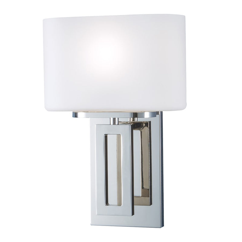 Atlas Lighting Hamilton 11in 1-Light Wall Sconce | Transitional Polished Nickel and White Glass | Bedroom & Hallway | 8 x 8 x 11 in | Model WL11087-NK