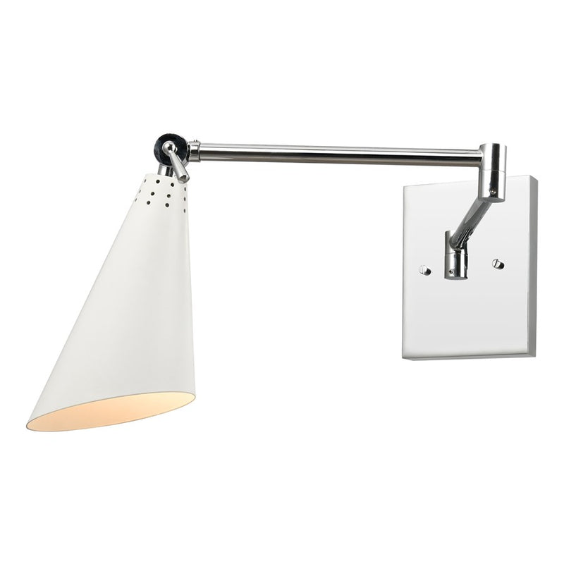Atlas Lighting Luca 22in 1-Light Wall Sconce | Midcentury Polished Chrome and White Metal | Hallway & Bedroom Accent | Model WL11104-CH
