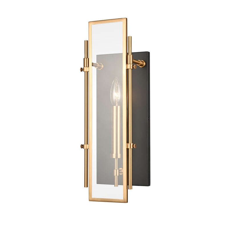 Atlas Lighting Mechanist 17in 1-Light Wall Sconce | Modern Gold and Matte Black with Clear Glass | Bedroom & Hallway | Model WL11109-GD