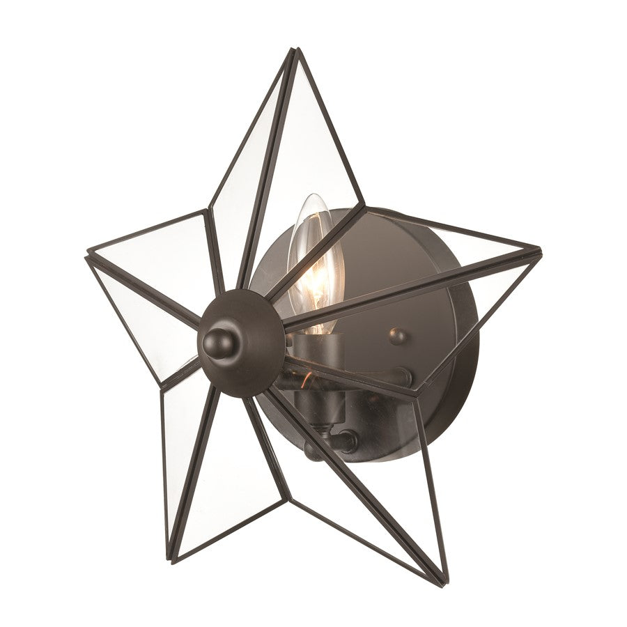 Atlas Lighting Moravian Star 12'' High 1Lt Sconce, Bronze/Clear
