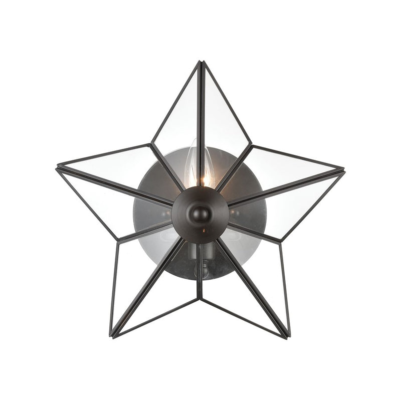 Atlas Lighting Moravian Star 12in 1-Light Wall Sconce | Transitional Oil Rubbed Bronze and Clear Glass | Entryway & Hallway | Model WL11117-BZ1