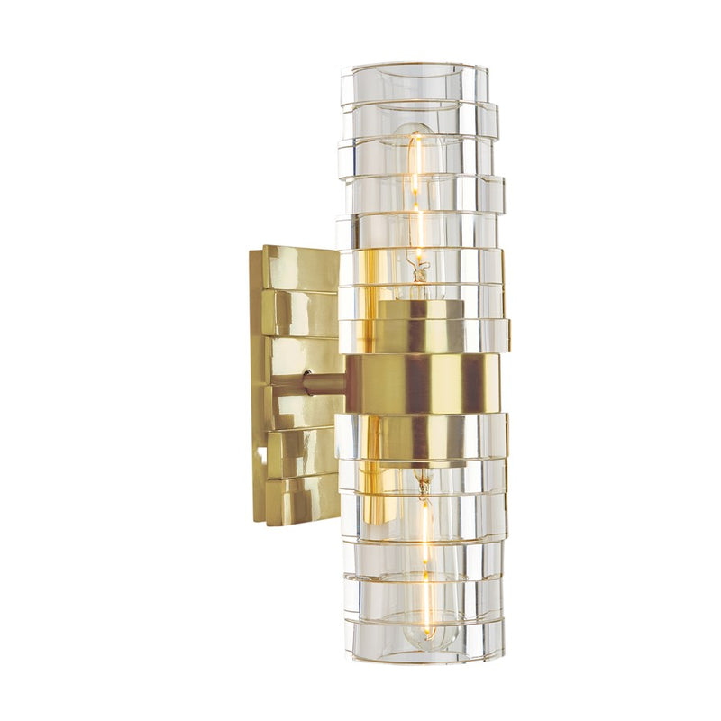 Atlas Lighting Murano 13in 2-Light Wall Sconce | Modern Satin Brass and Clear Glass | Hallway & Living Room | 6 x 5 x 13 in | Model WL11118-BS