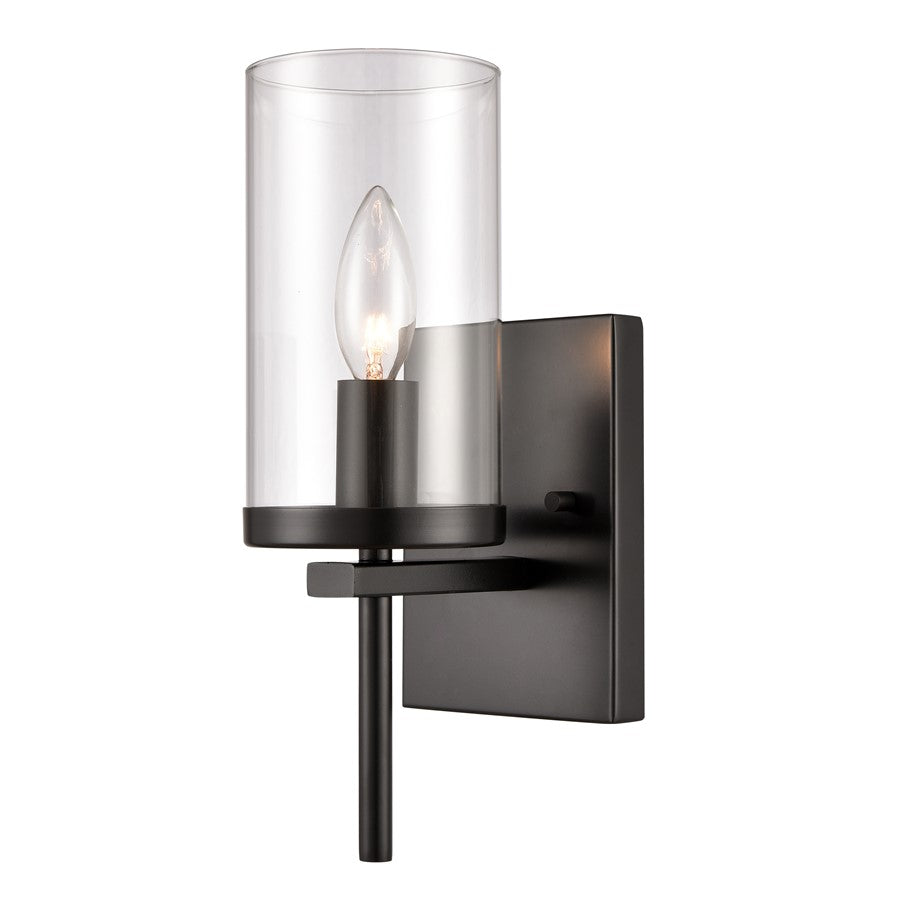 Atlas Lighting Oakland 12'' High 1Lt Sconce, Black/Clear