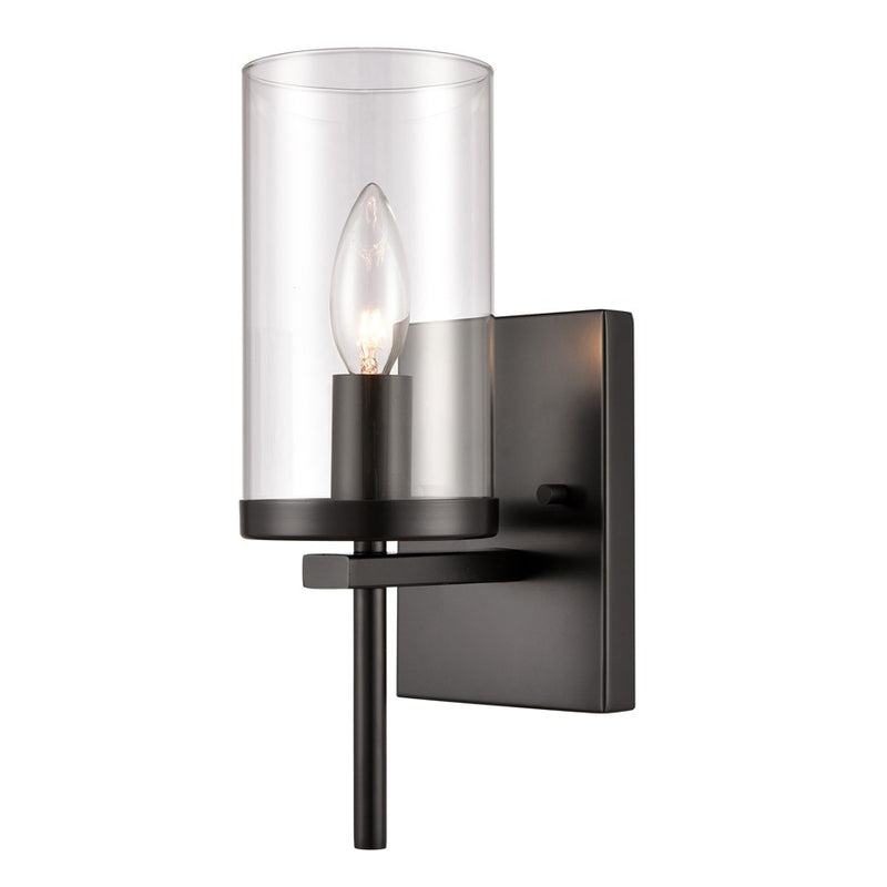 Atlas Lighting Oakland 12in 1-Light Wall Sconce | Modern Black and Clear Glass | Hallway & Bedroom Accent | 4.5 x 6 x 12 in | Model WL11121-BK