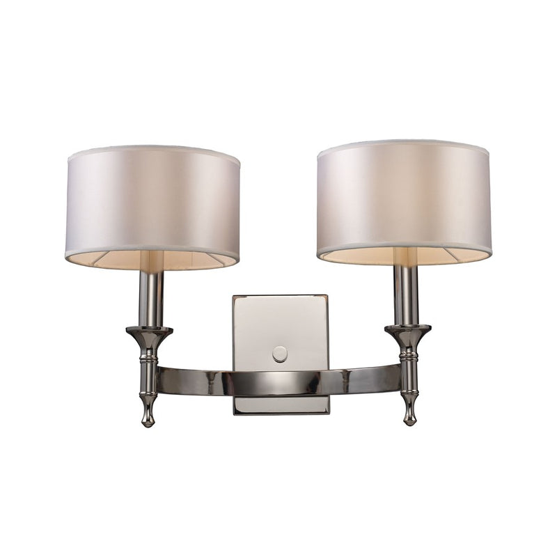Atlas Lighting Pembroke 19in 2-Light Wall Sconce | Transitional Polished Nickel and White Fabric Shade | Bedroom & Hallway | Model WL11124-NK