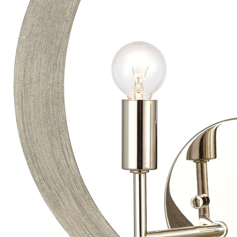 Atlas Lighting Retro Rings 12in 2-Light Wall Sconce | Modern Polished Nickel and Sandy Beechwood | Living Room & Hallway Accent | Model WL11134-NK