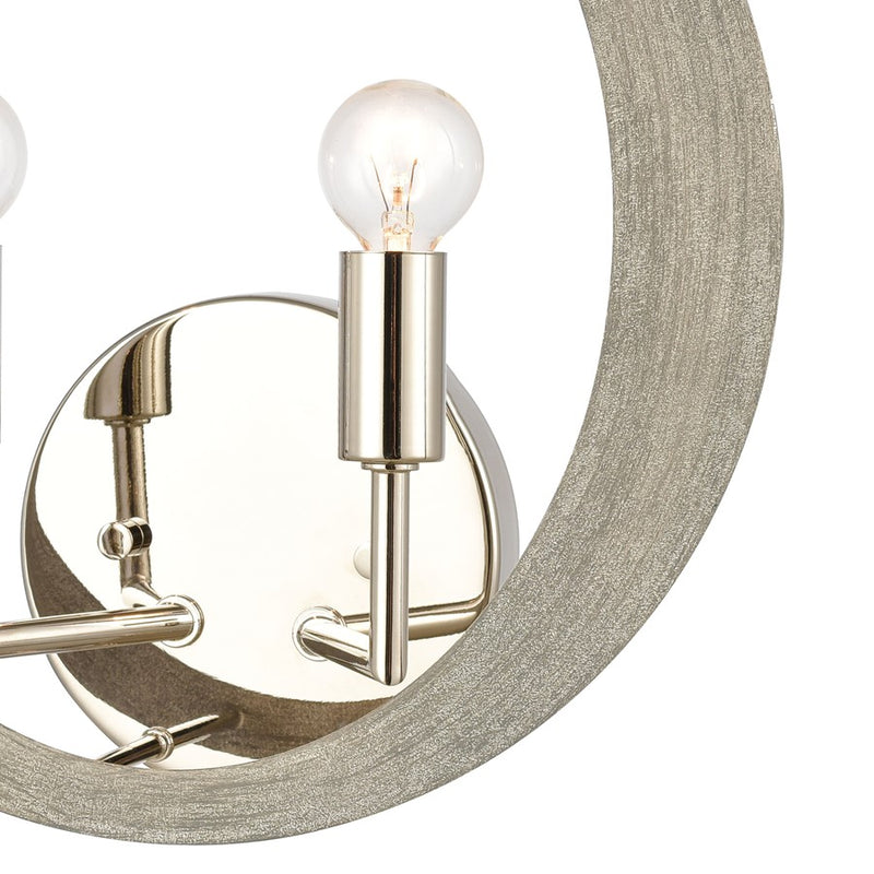 Atlas Lighting Retro Rings 12in 2-Light Wall Sconce | Modern Polished Nickel and Sandy Beechwood | Living Room & Hallway Accent | Model WL11134-NK