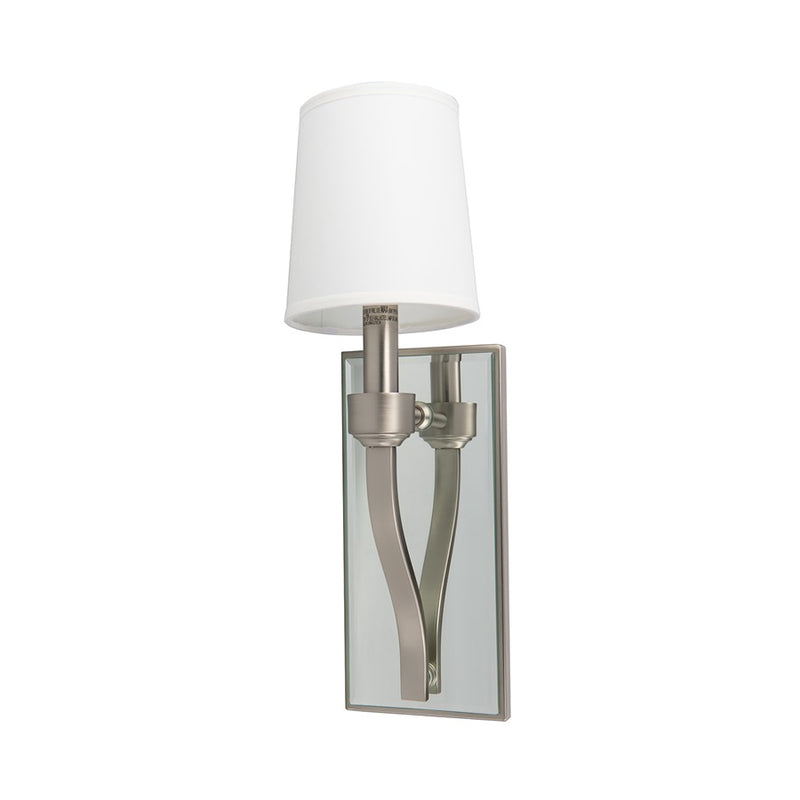 Atlas Lighting Roule Mirror 17in 1-Light Wall Sconce | Traditional Brushed Nickel and White Fabric Shade | Bedroom & Hallway | Model WL11139-NK