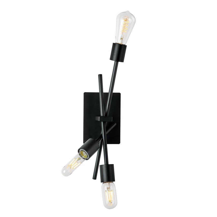 Atlas Lighting Stick 16.75'' High 3Lt Sconce, Matte Black