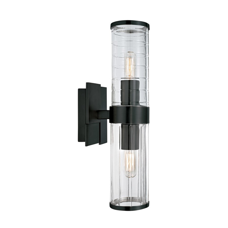 Atlas Lighting Stripe 15in 2-Light Wall Sconce | Transitional Matte Black and Clear Glass Cylinder | Bedroom & Hallway Accent | Model WL11151-BK