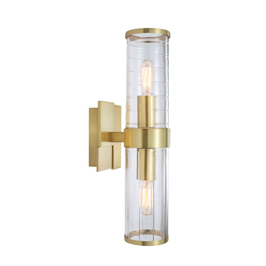Atlas Lighting Stripe 15.25'' High 2Lt Sconce, Satin Brass/Clear