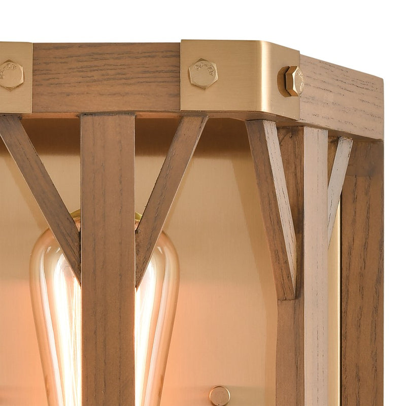 Atlas Lighting Structure 10in 1-Light Wall Sconce | Traditional Satin Brass and Medium Oak | Bedroom & Living Room Accent Light | Model WL11152-BS