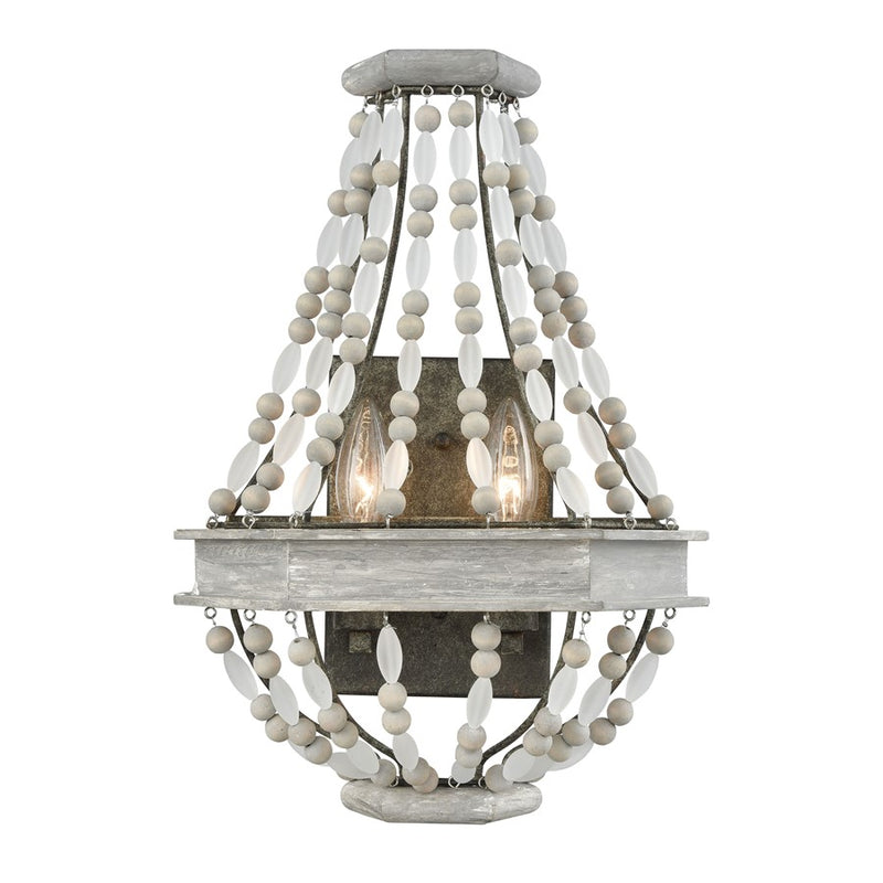 Atlas Lighting Summerton 16in 2-Light Wall Sconce | Traditional Graywash Wood and Gray Glass | Bedroom & Hallway Accent Light | Model WL11153-GY