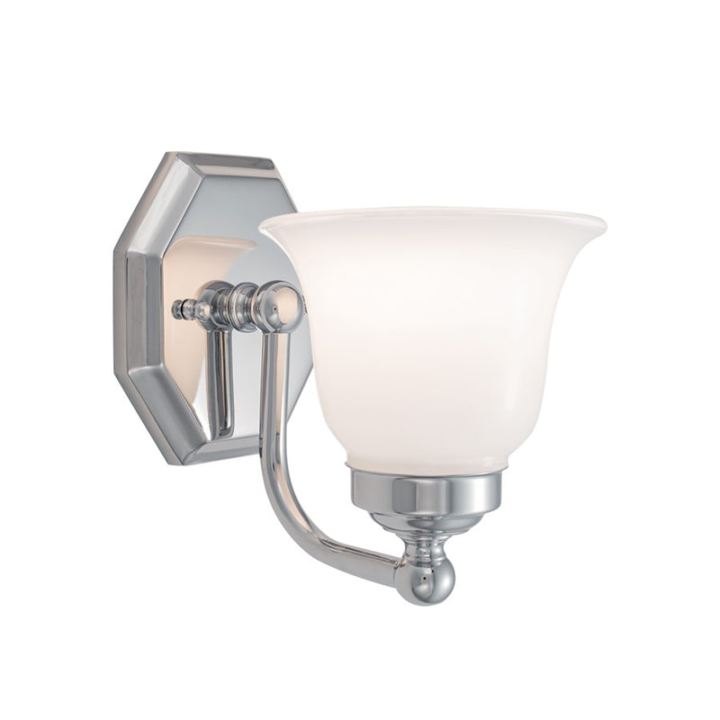 Atlas Lighting Trevi 7in 1-Light Wall Sconce | Chrome and White Glass | Bathroom & Hallway | 7 x 5 x 7 in | Model WL11161-CH1