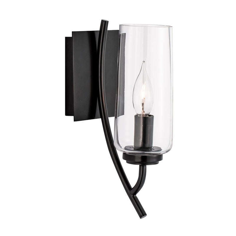 Atlas Lighting Tulip 11.75in 1-Light Wall Sconce | Mid-Century Acid Dipped Black and Clear Glass | Living Room & Bedroom Accent | Model WL11163-BK