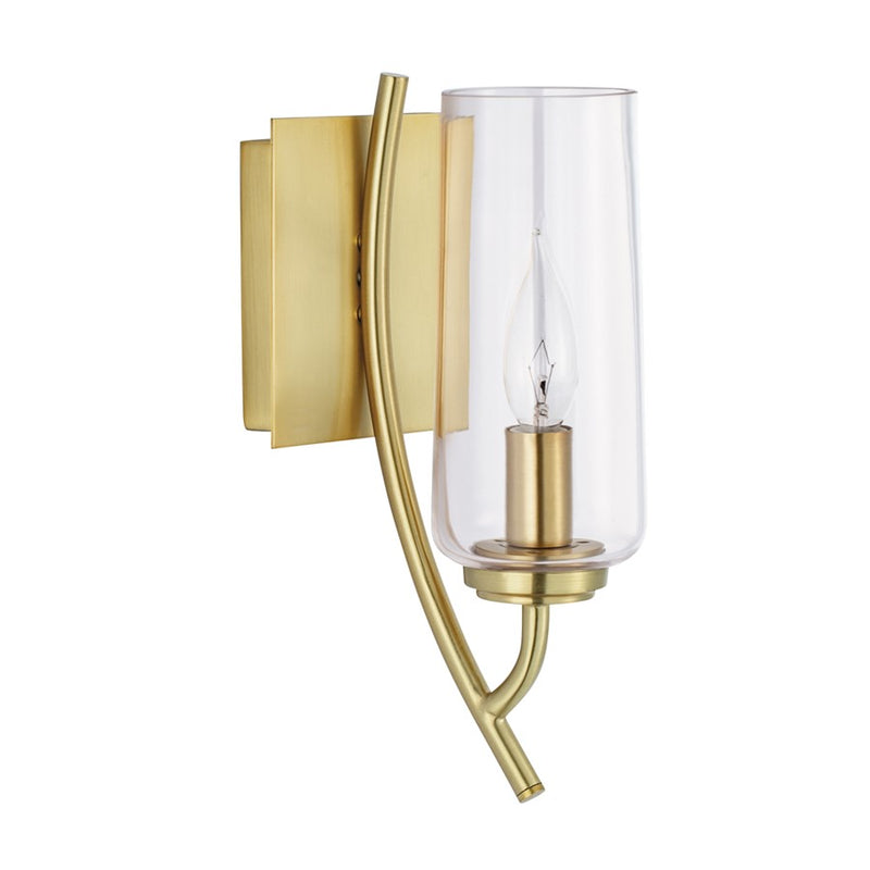 Atlas Lighting Tulip 11.75in 1-Light Wall Sconce | Mid-Century Satin Brass and Clear Glass | Living Room & Bedroom Accent | Model WL11163-BS