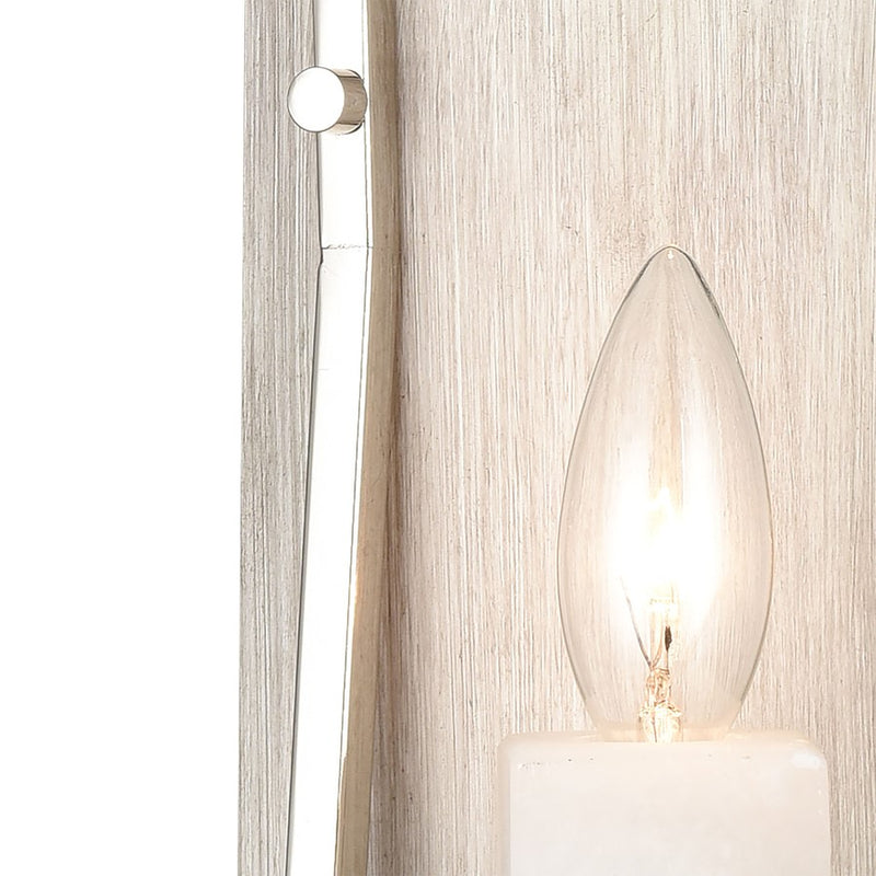 Atlas Lighting White Stone 12in 1-Light Wall Sconce | Modern Polished Nickel and Sunbleached Oak | Living Room & Entryway Accent | Model WL11169-NK