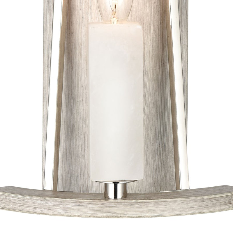 Atlas Lighting White Stone 12in 1-Light Wall Sconce | Modern Polished Nickel and Sunbleached Oak | Living Room & Entryway Accent | Model WL11169-NK