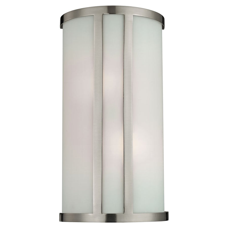 Atlas Lighting Zenith 14in 2-Light Wall Sconce | Modern Brushed Nickel and White Frosted Glass | Bedroom & Hallway | 8 x 4 x 14 in | Model WL11177-NK