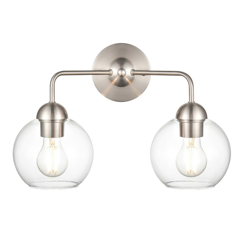 Atlas Lighting Soren 15.75in 2-Light Vanity Light | Brushed Nickel and Clear Glass | Bathroom Vanity | 15.75 x 8.25 x 10.75 in | Model WL11186-NK
