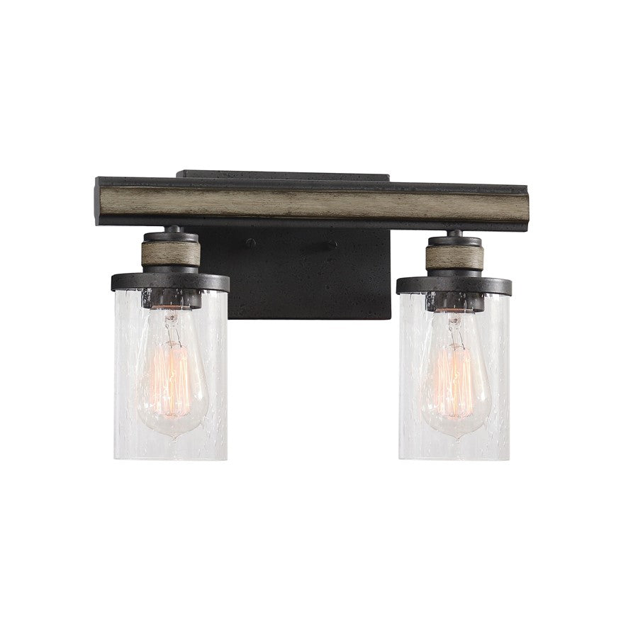 Atlas Lighting Beaufort 14''W 2Lt Vanity Light, Anvil Iron/Clear