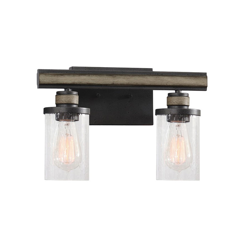 Atlas Lighting Beaufort 14in 2-Light Vanity Light | Rustic Anvil Iron and Clear Seeded Glass | Bathroom Vanity | 14 x 6 x 9 in | Model WL11200-BK