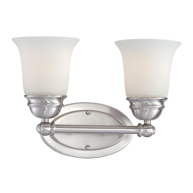 Atlas Lighting Bella 13in 2-Light Vanity Light | Traditional Brushed Nickel and White Frosted Glass | Bathroom Vanity | Model WL11206-NK