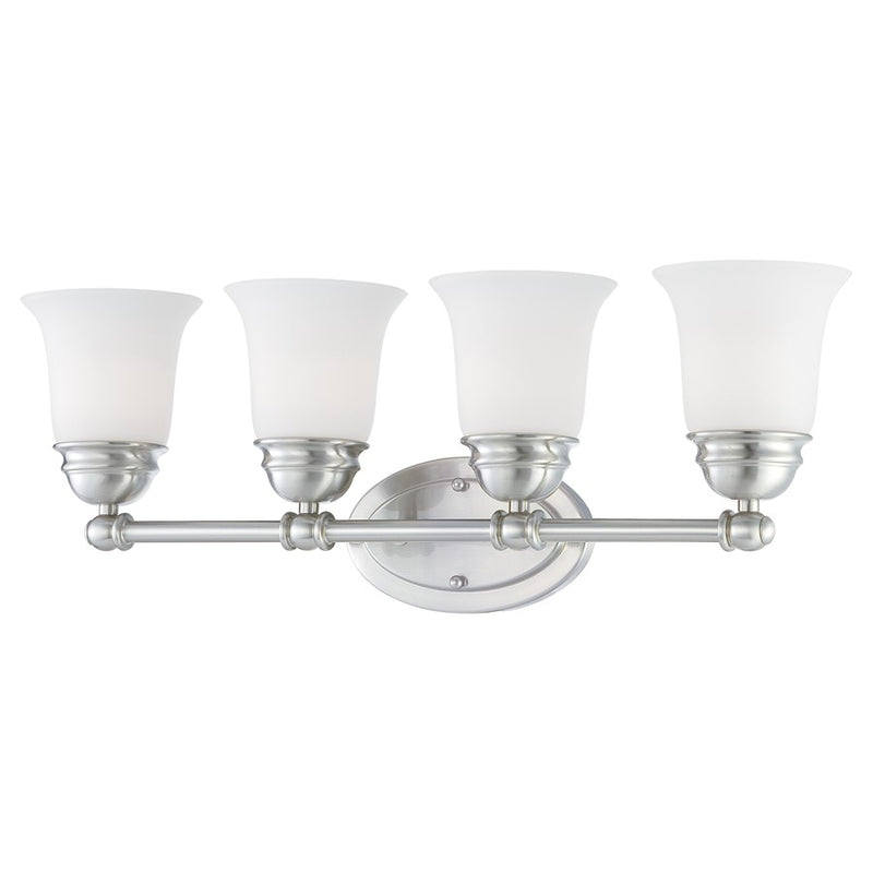 Atlas Lighting Bella 24in 4-Light Vanity Light | Traditional Brushed Nickel and White Frosted Glass | Bathroom Vanity | Model WL11208-NK
