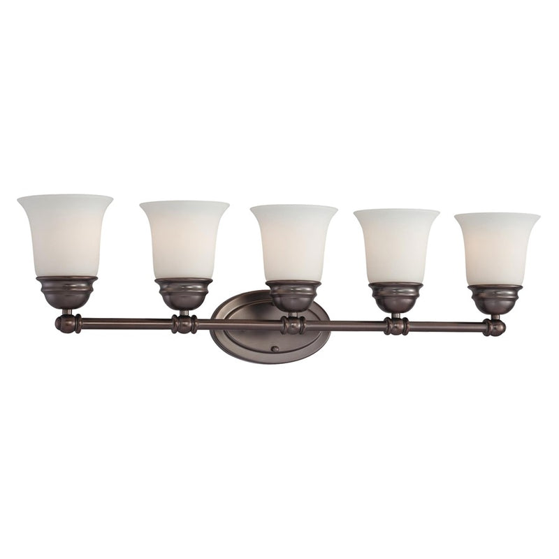 Atlas Lighting Bella 31in 5-Light Vanity Light | Traditional Oil Rubbed Bronze and White Frosted Glass | Bathroom Vanity | Model WL11209-BZ